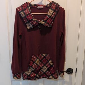 Twenty Second Burgundy Plaid Top